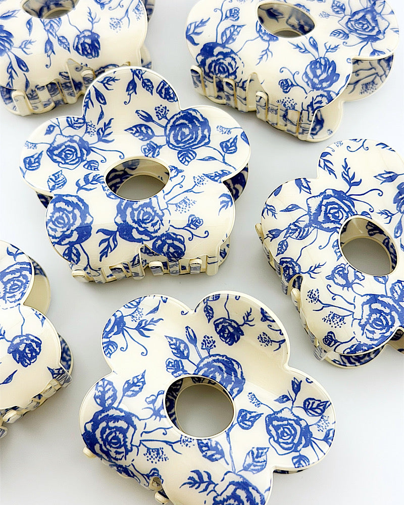 Blue Chintz Flower Hair Clip