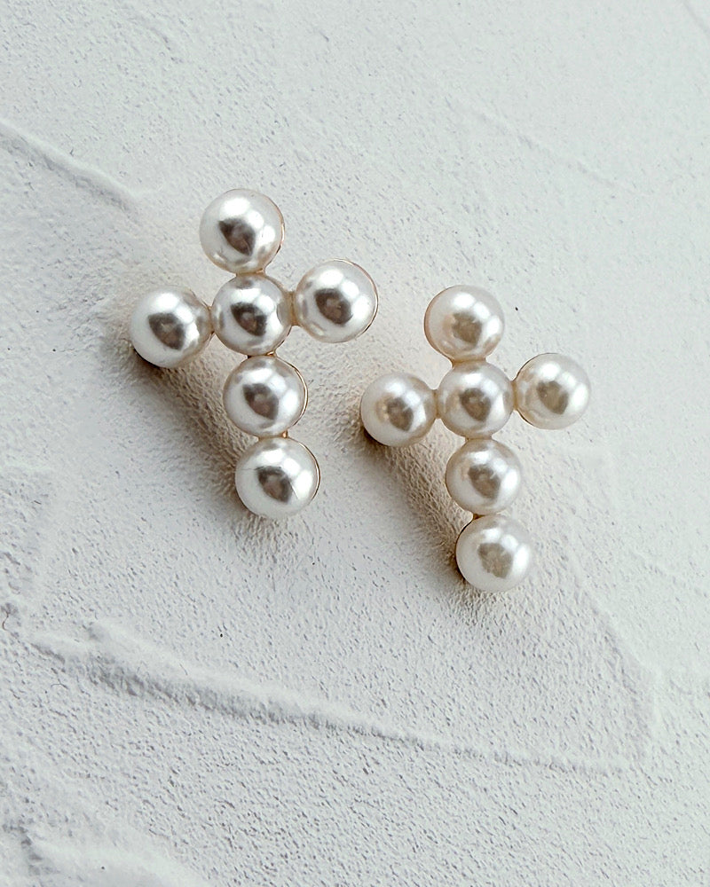 Heavy On The Pearls Cross Earrings
