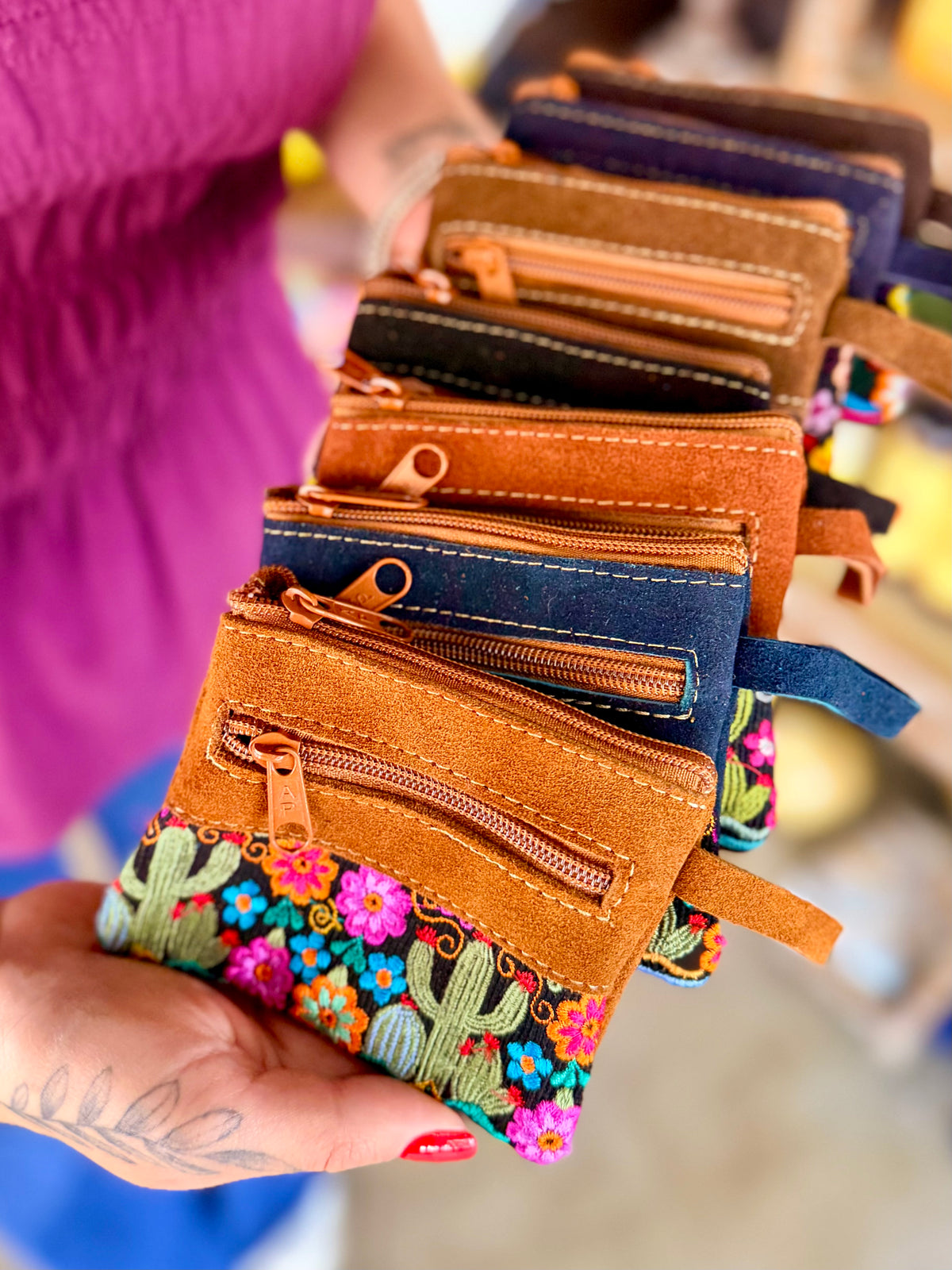 Embroidered Cactus Coin Pouch