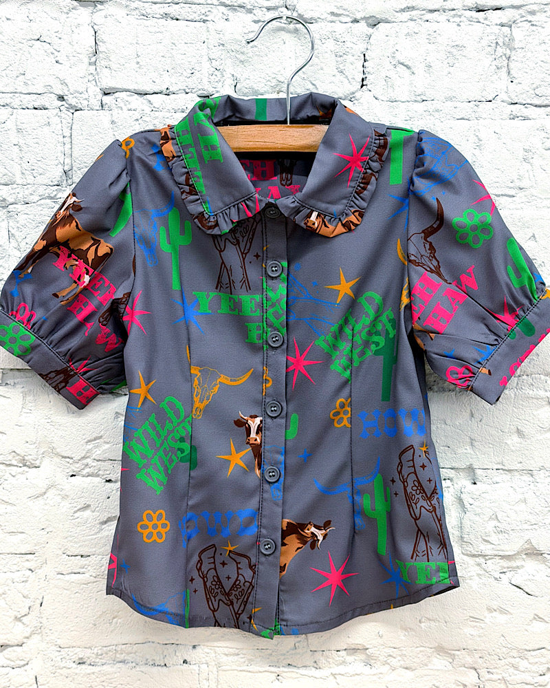 Neon Skies Button-Down Top
