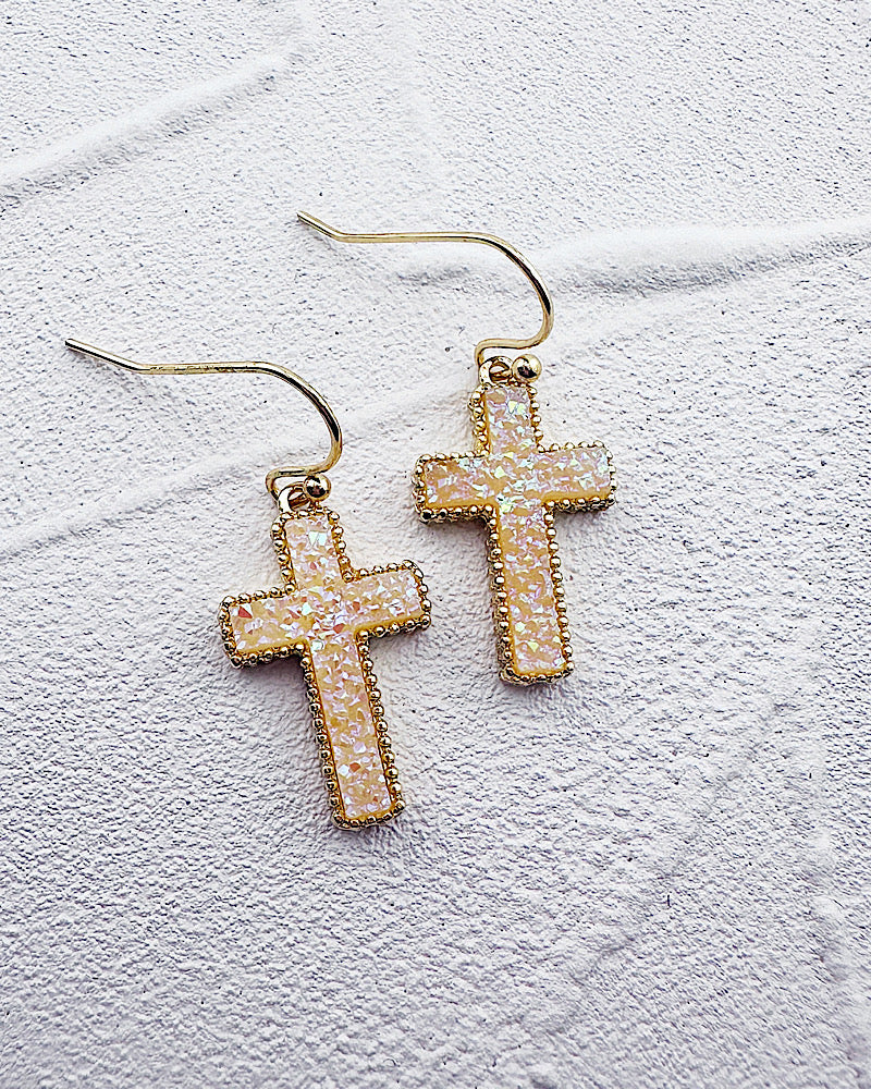 Ella Druzy Cross Earrings