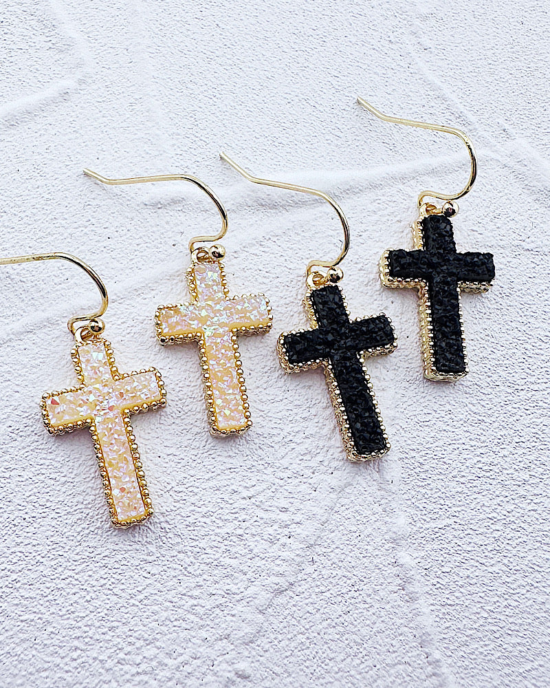 Ella Druzy Cross Earrings