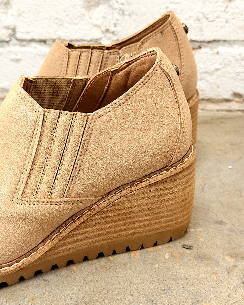 Inska Tan Wedge Bootie