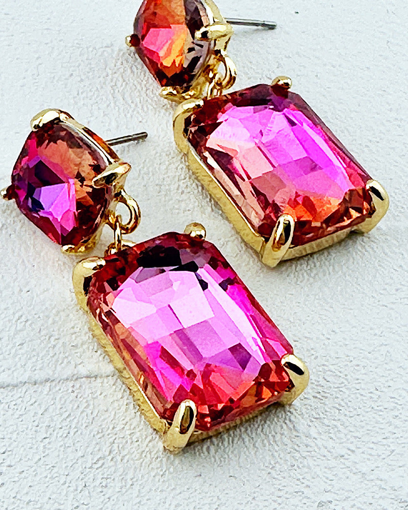 Angela Pink Iridescent Jeweled Earrings