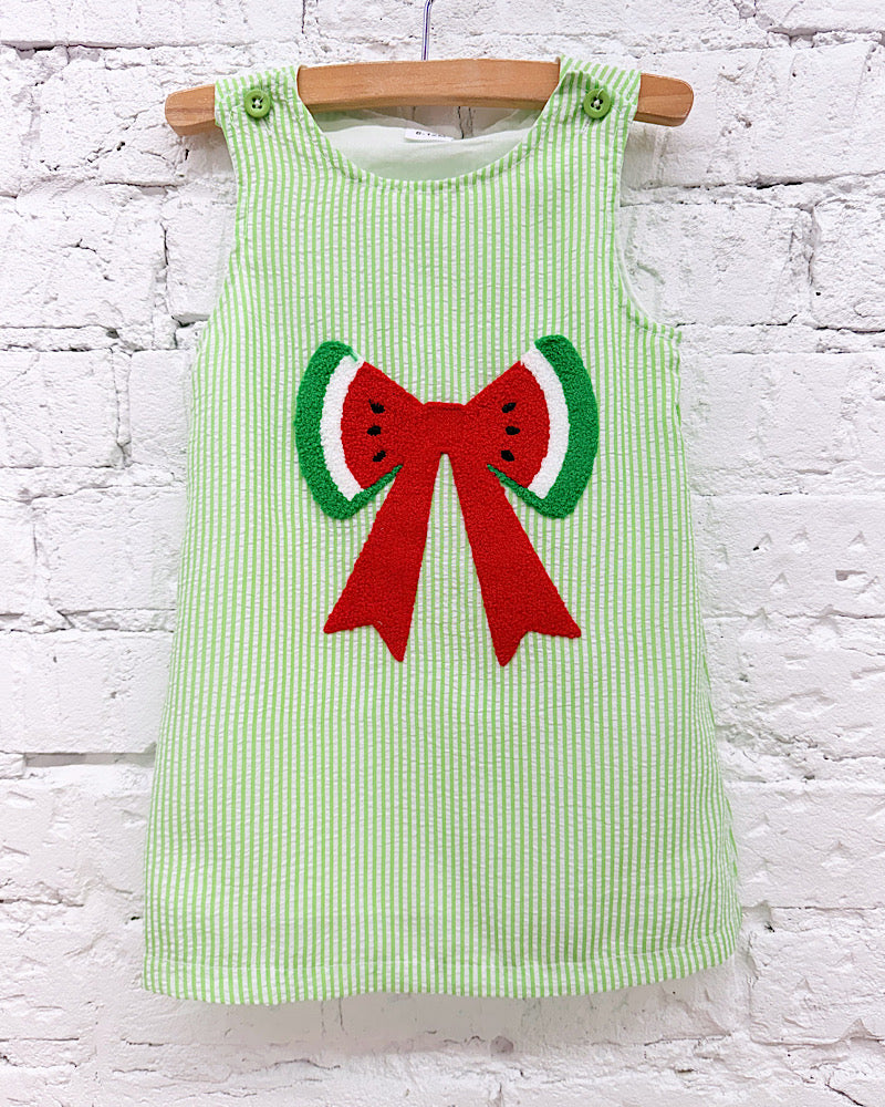 Watermelon Bow Green Striped Dress