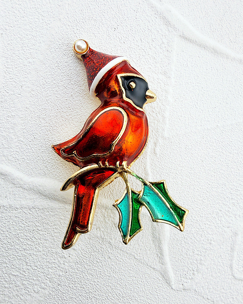 Holly Jolly Cardinal Brooch