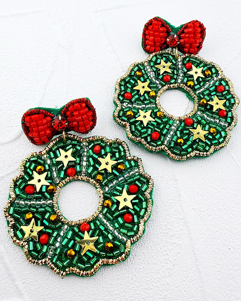 Season's Greetings Wreath Earrings