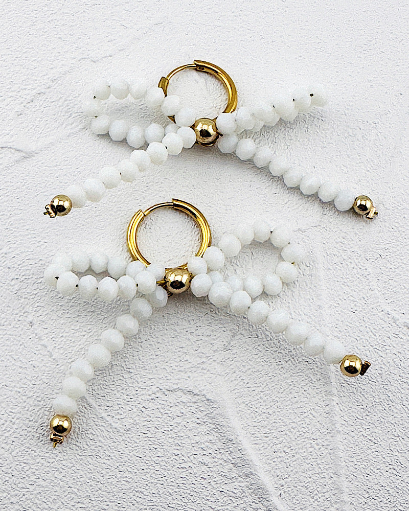 Lila White Bow Hugger Hoops