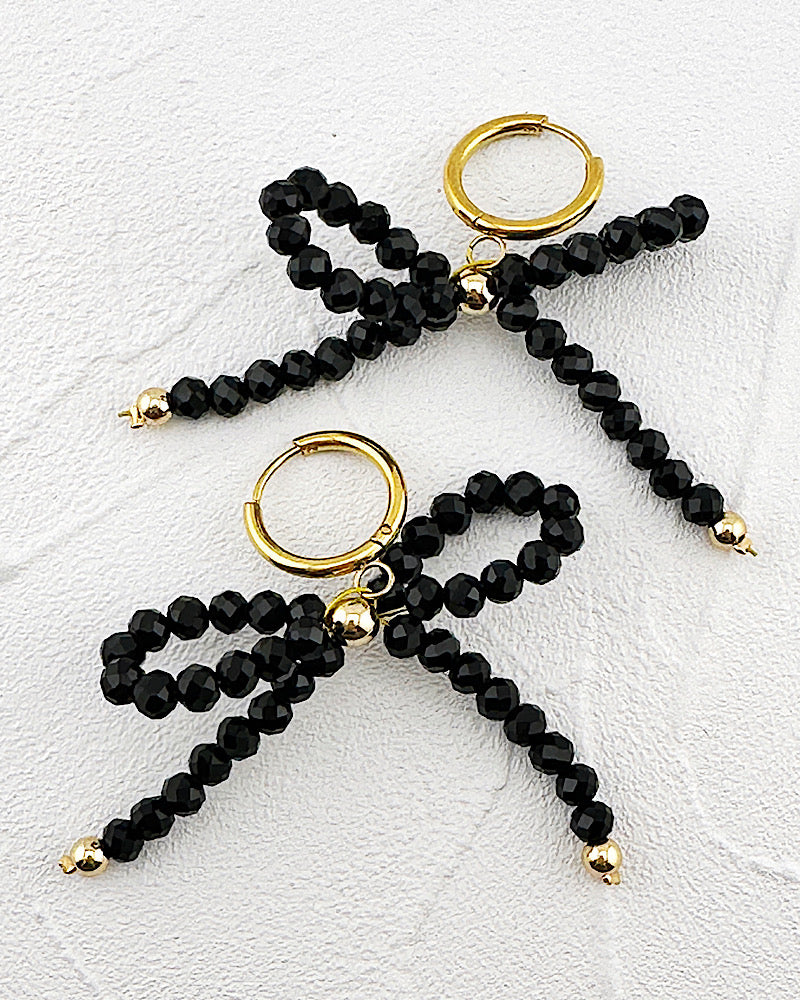 Lila Black Bow Hugger Hoops