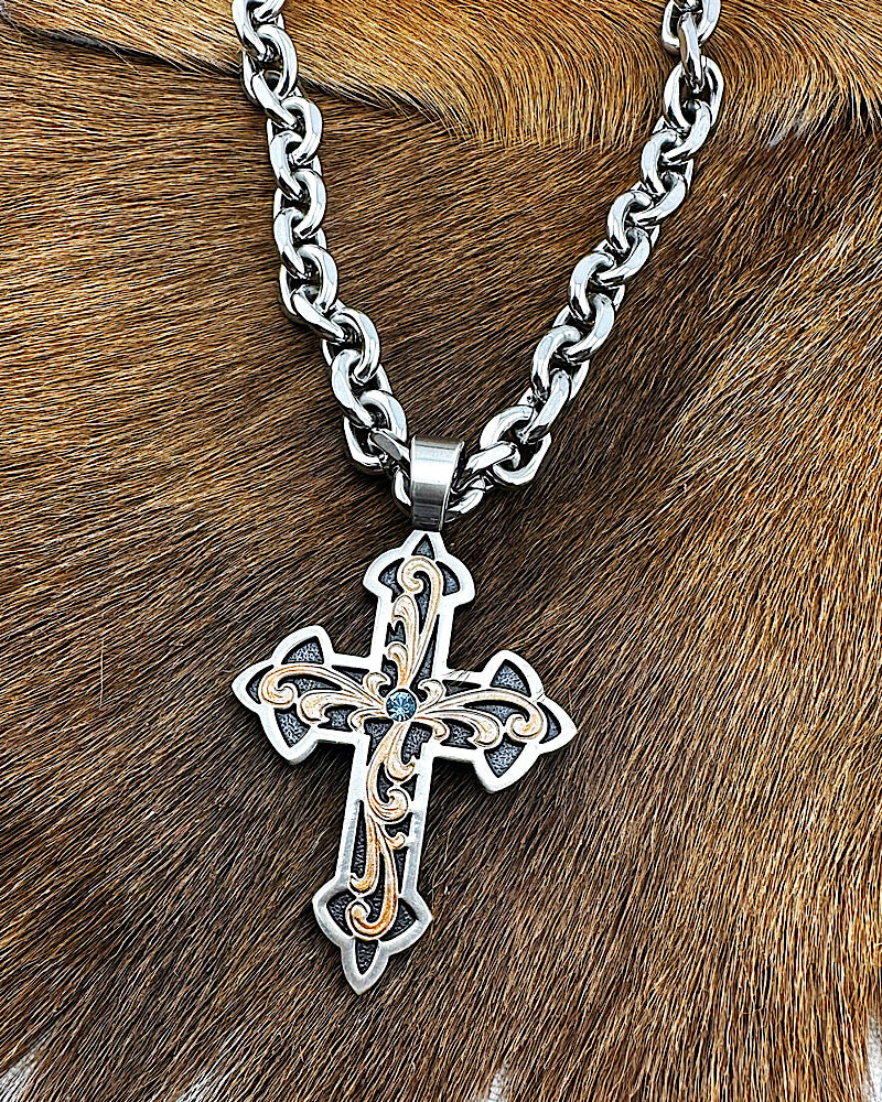 Bold Two-Tone Cross Necklace