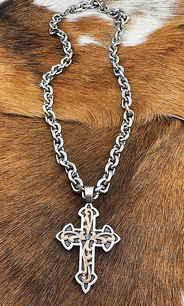 Bold Two-Tone Cross Necklace