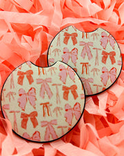 Pink Bows Car Coaster Set