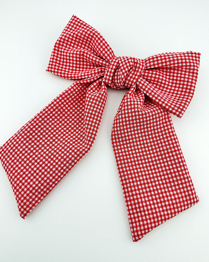 Red Check Hair Bow