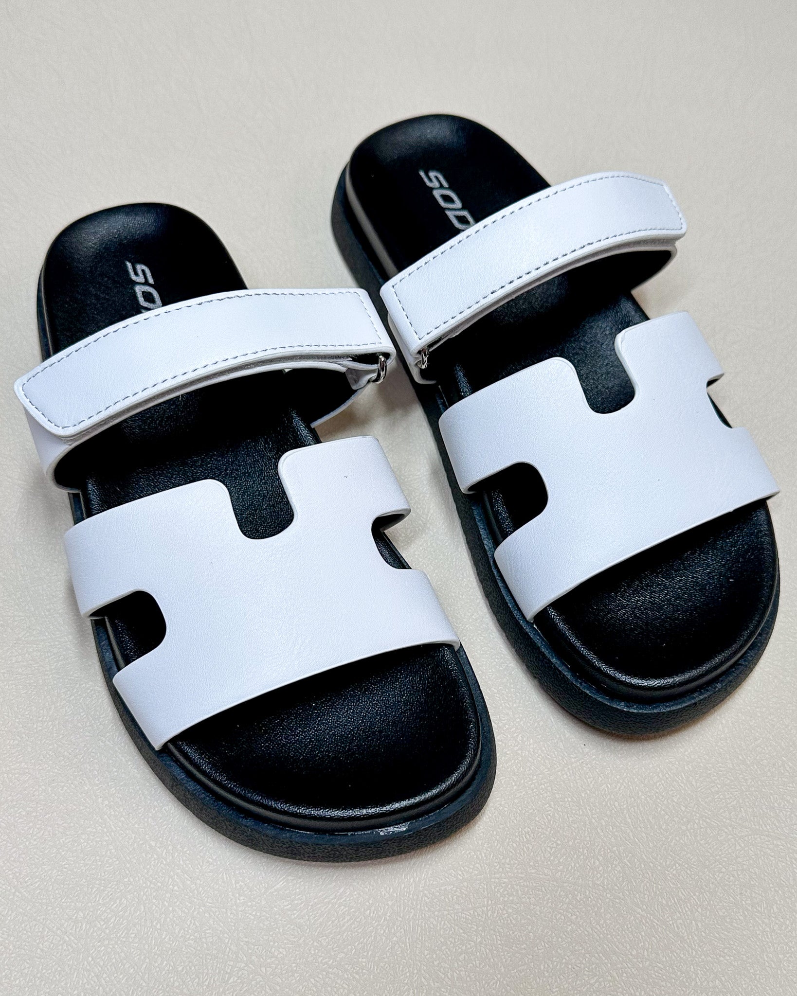 Bianca White & Black Adjustable Sandals