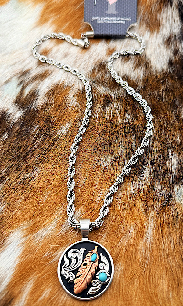 Turquoise Feather Necklace