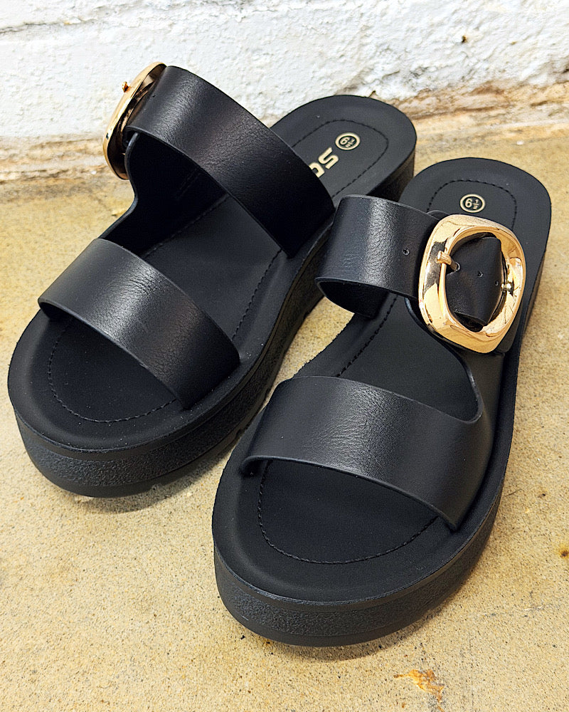 Harly Black Platform Slides