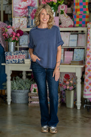 Ollie Navy Oversize Ribbed Top