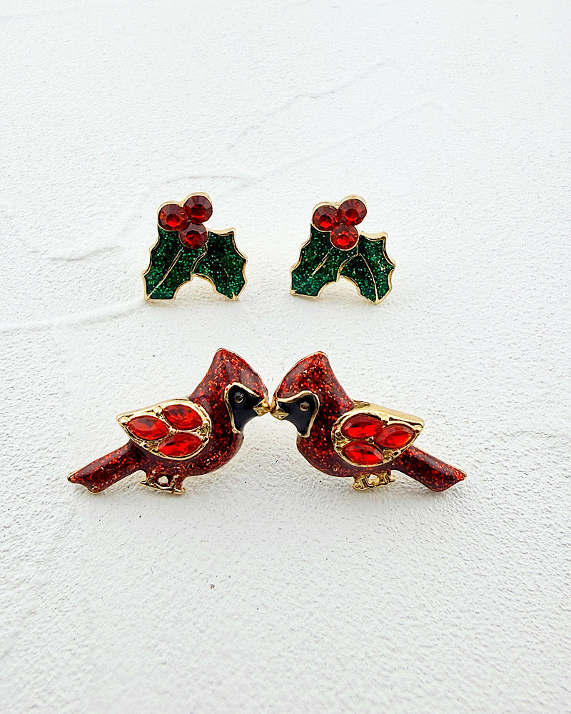 Regal Red Bird Earring Duo
