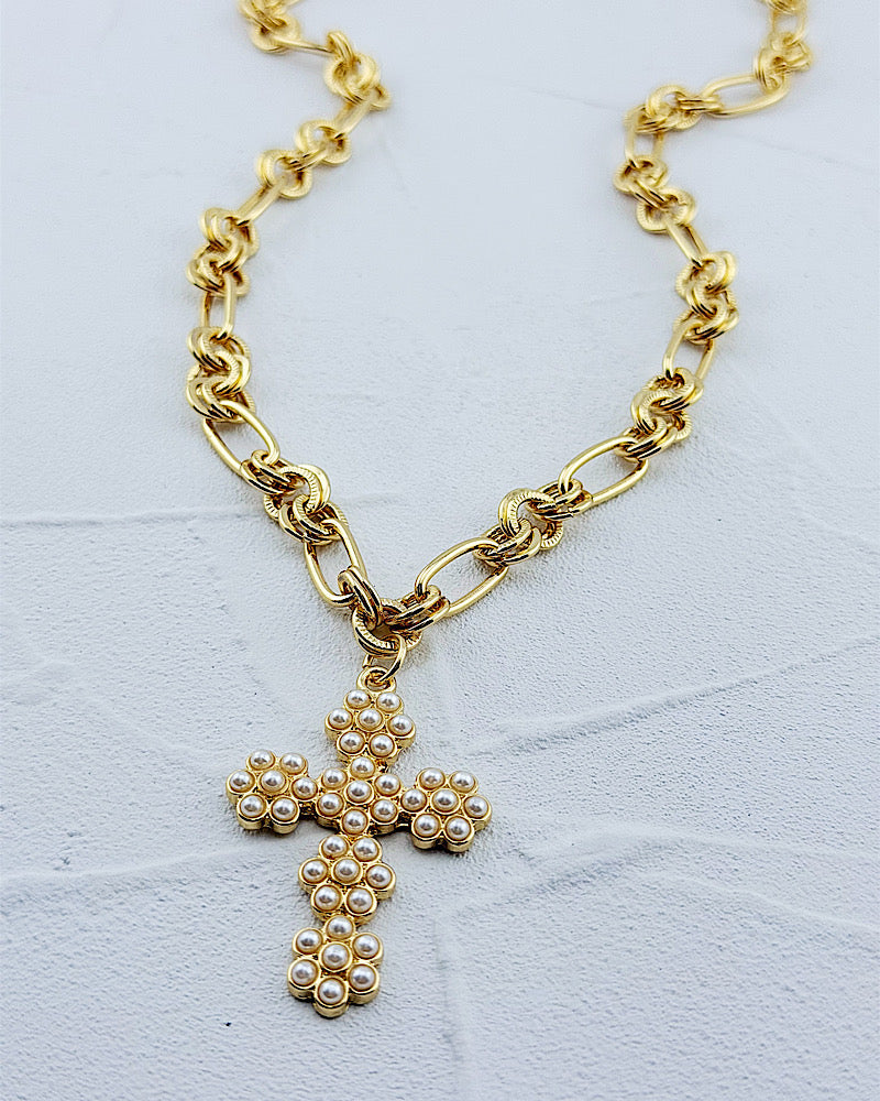 Pretty In Pearls Cross Necklace