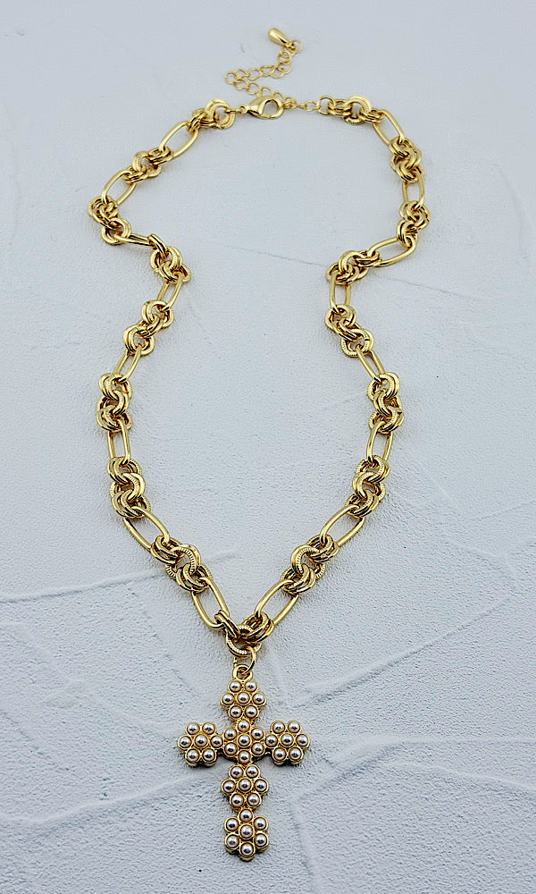 Pretty In Pearls Cross Necklace