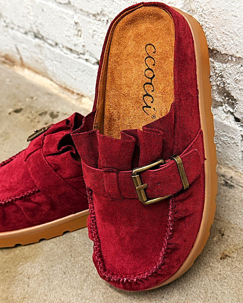Ella Wine Ruffled Mule