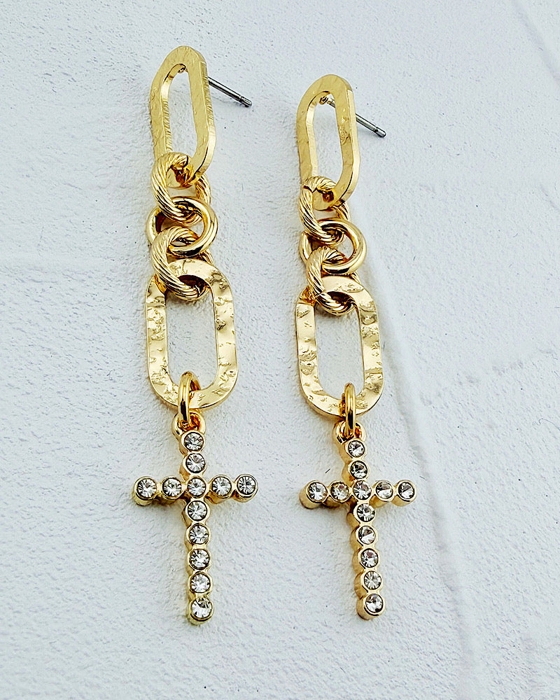 Brass Attitude Cross Earrings