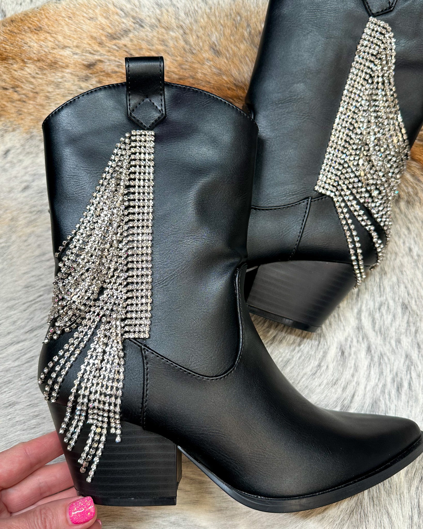 Vikki Rhinestone Fringe Booties