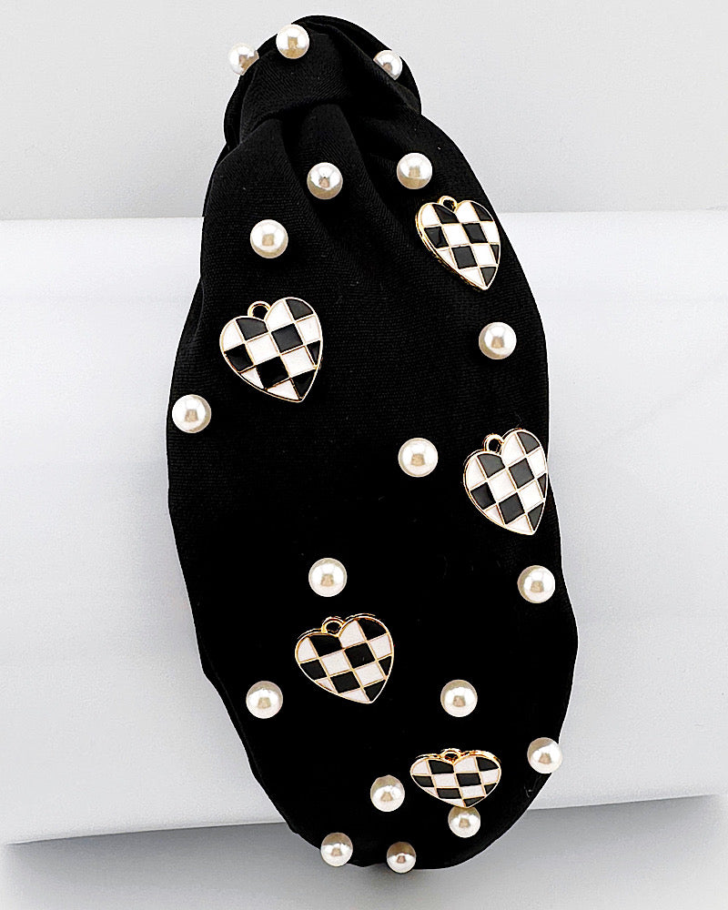 Checkered Heart Headband