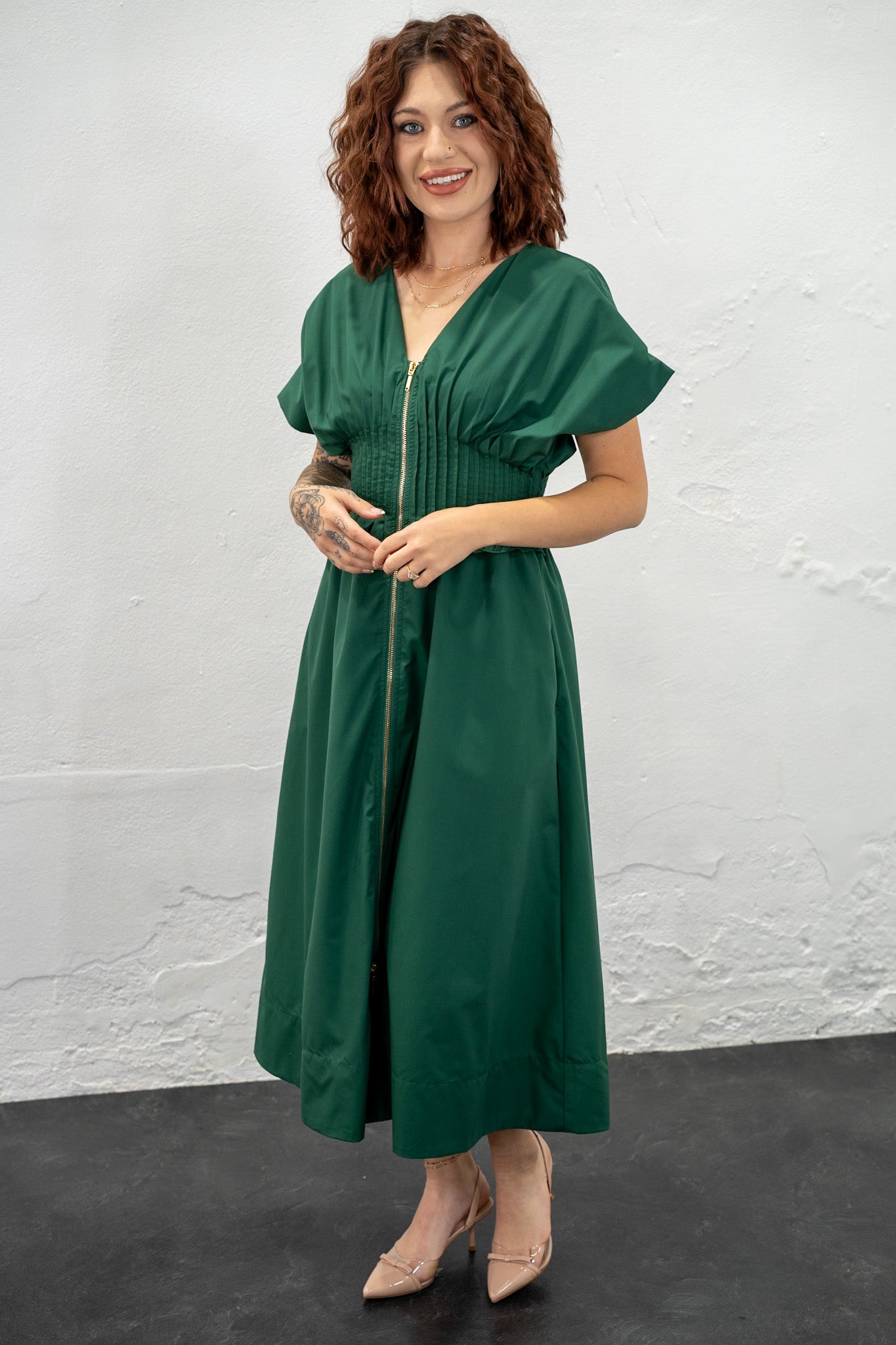 Adalynn Zip Front Midi Dress