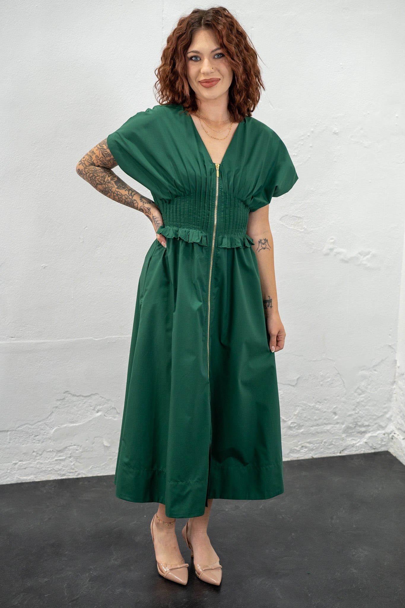 Adalynn Zip Front Midi Dress