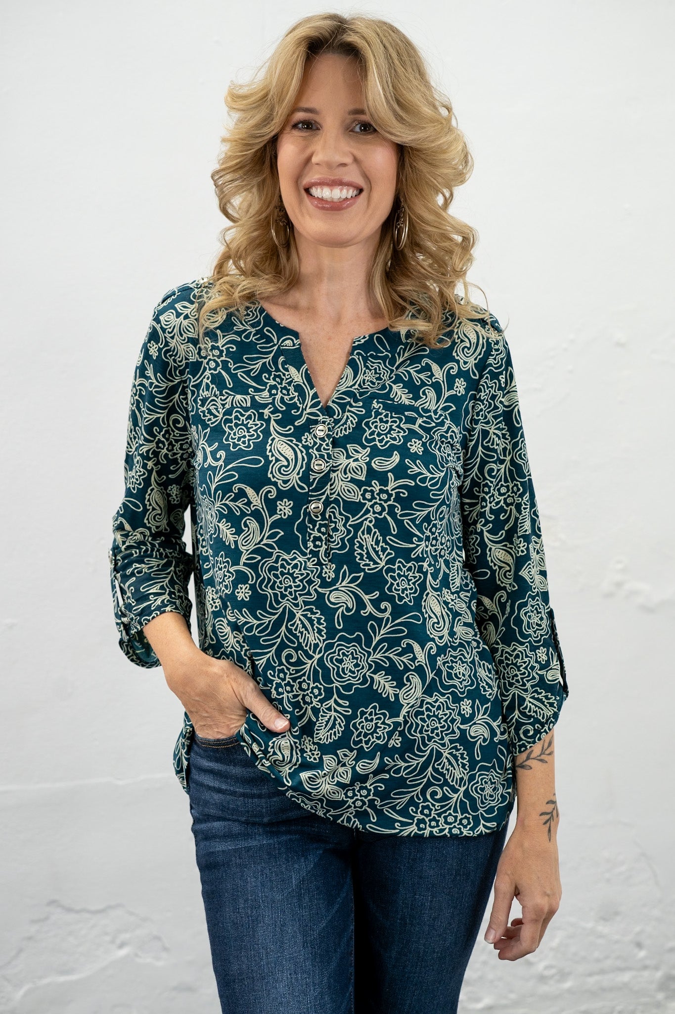 Stephanie Green & Cream Top