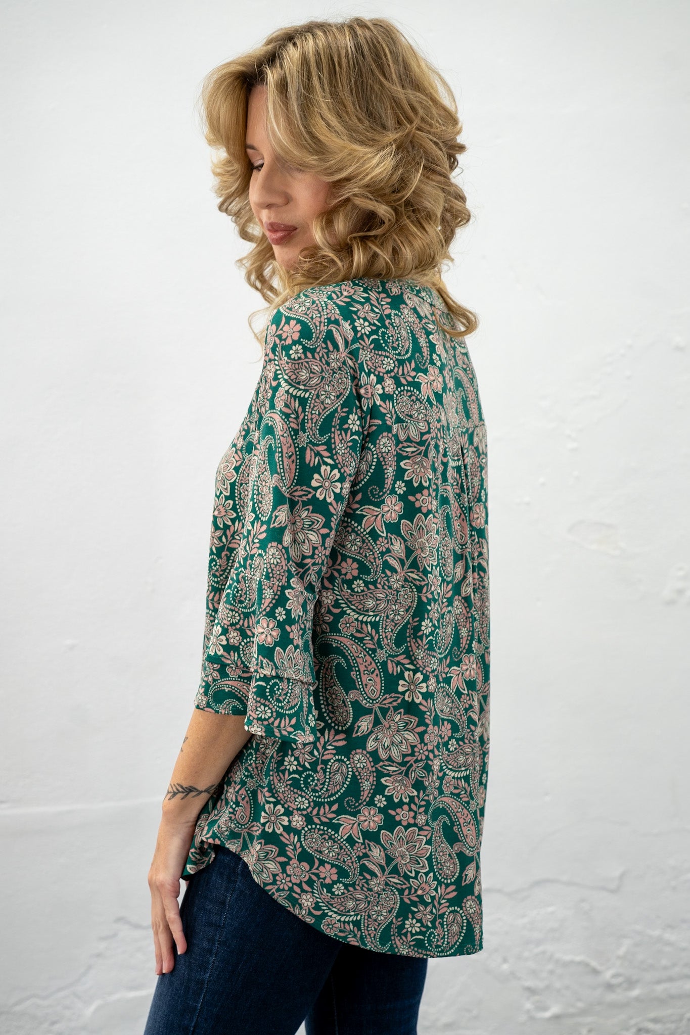 Trish Green & Pink Paisley Top