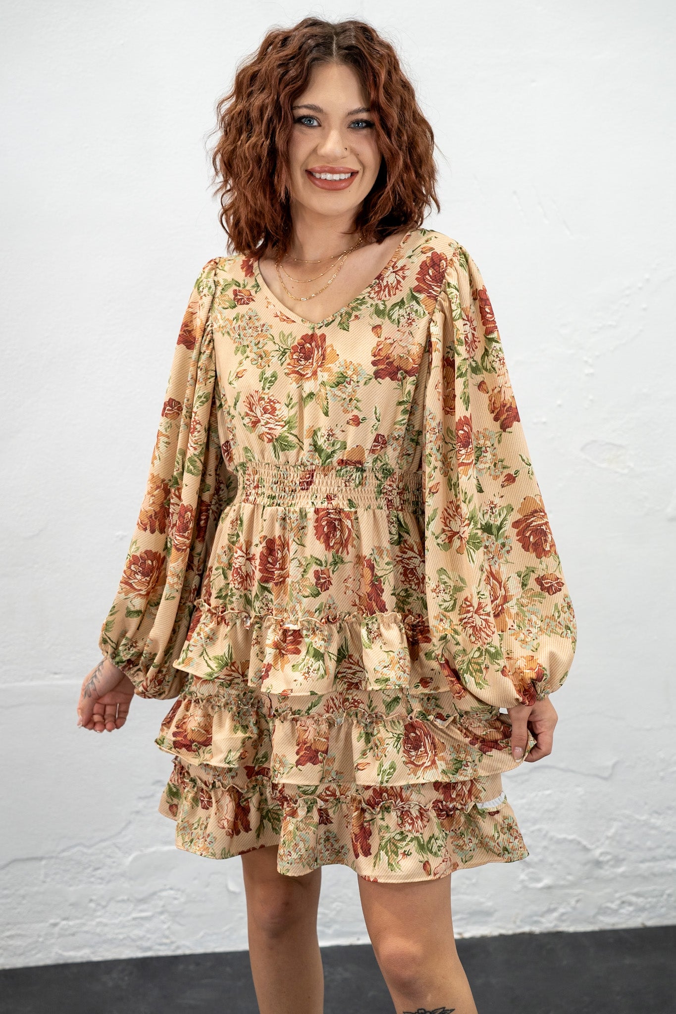 Golden Garden Ruffle Dress