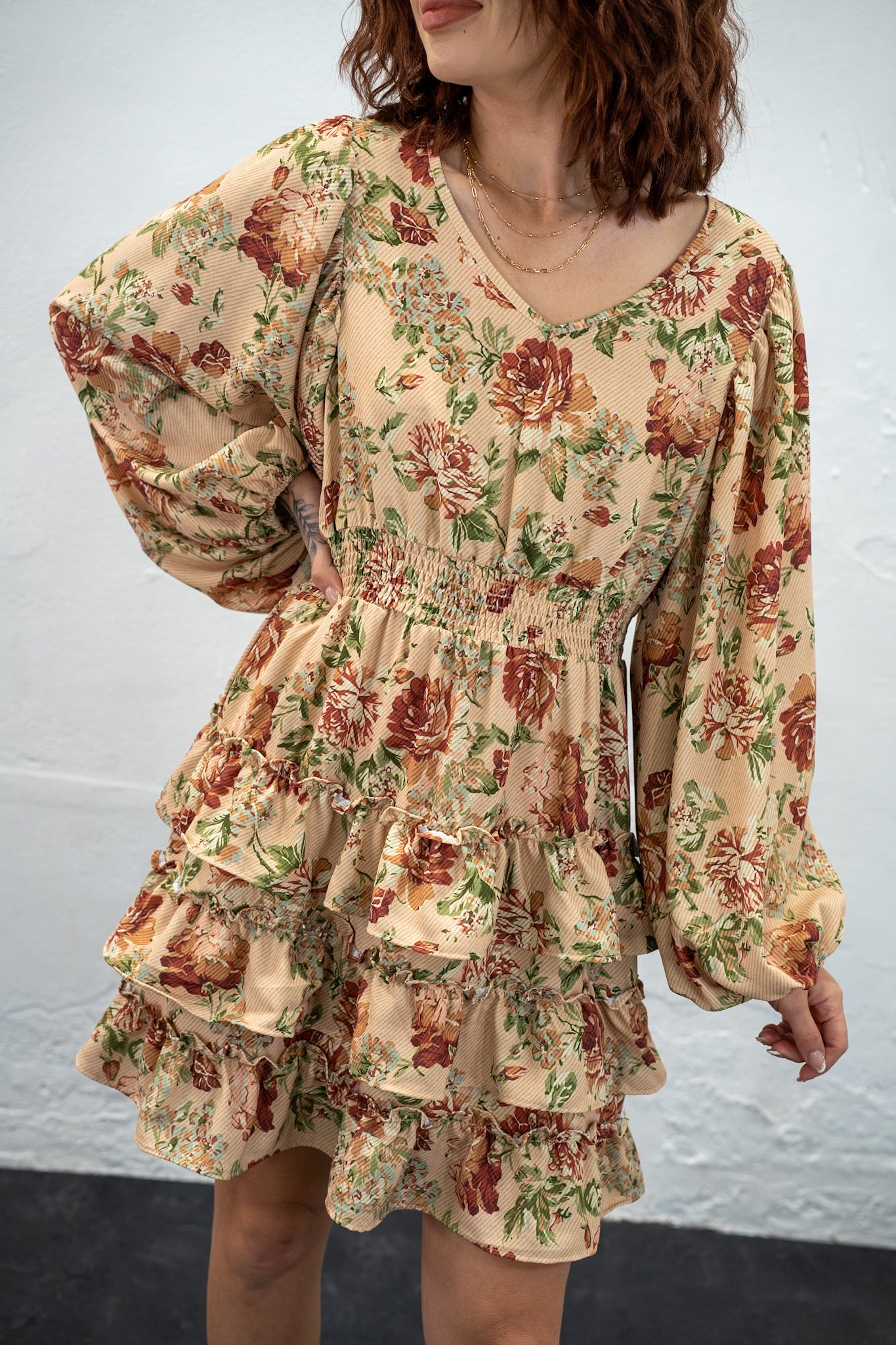 Golden Garden Ruffle Dress