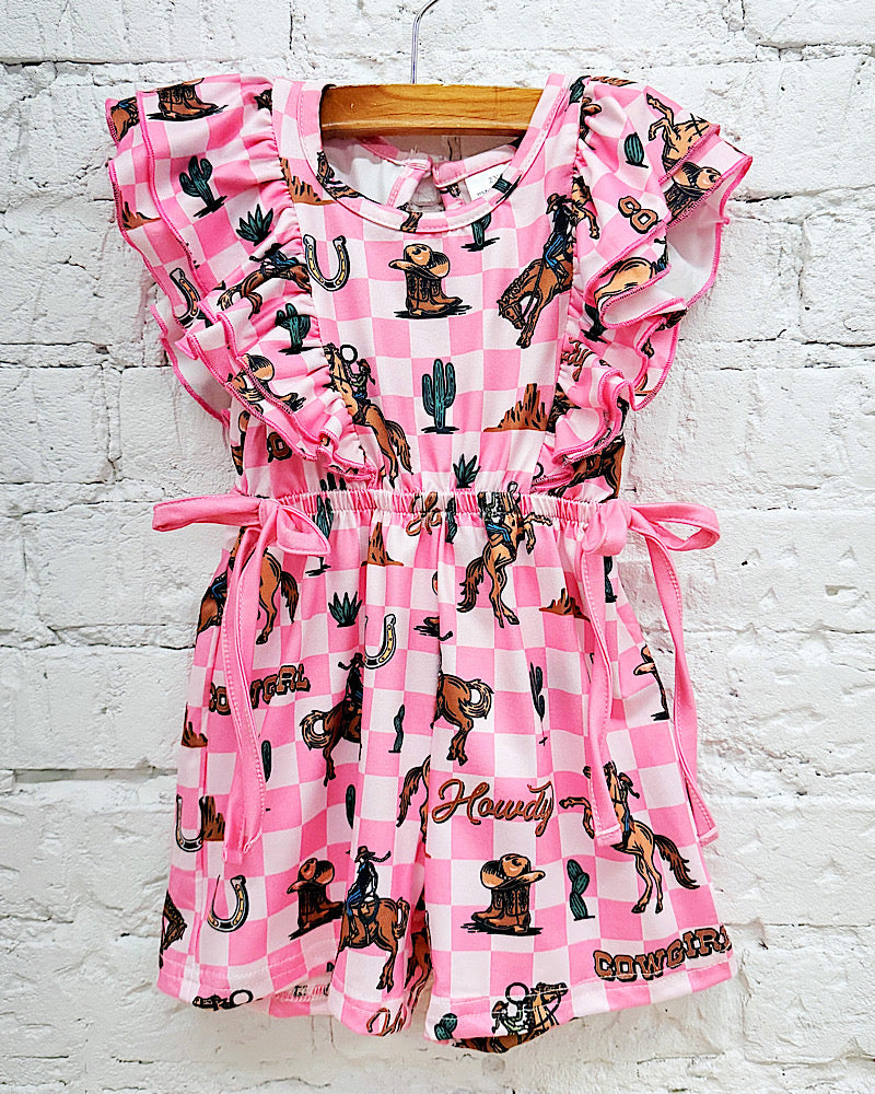 Howdy Cowgirl Checkered Romper