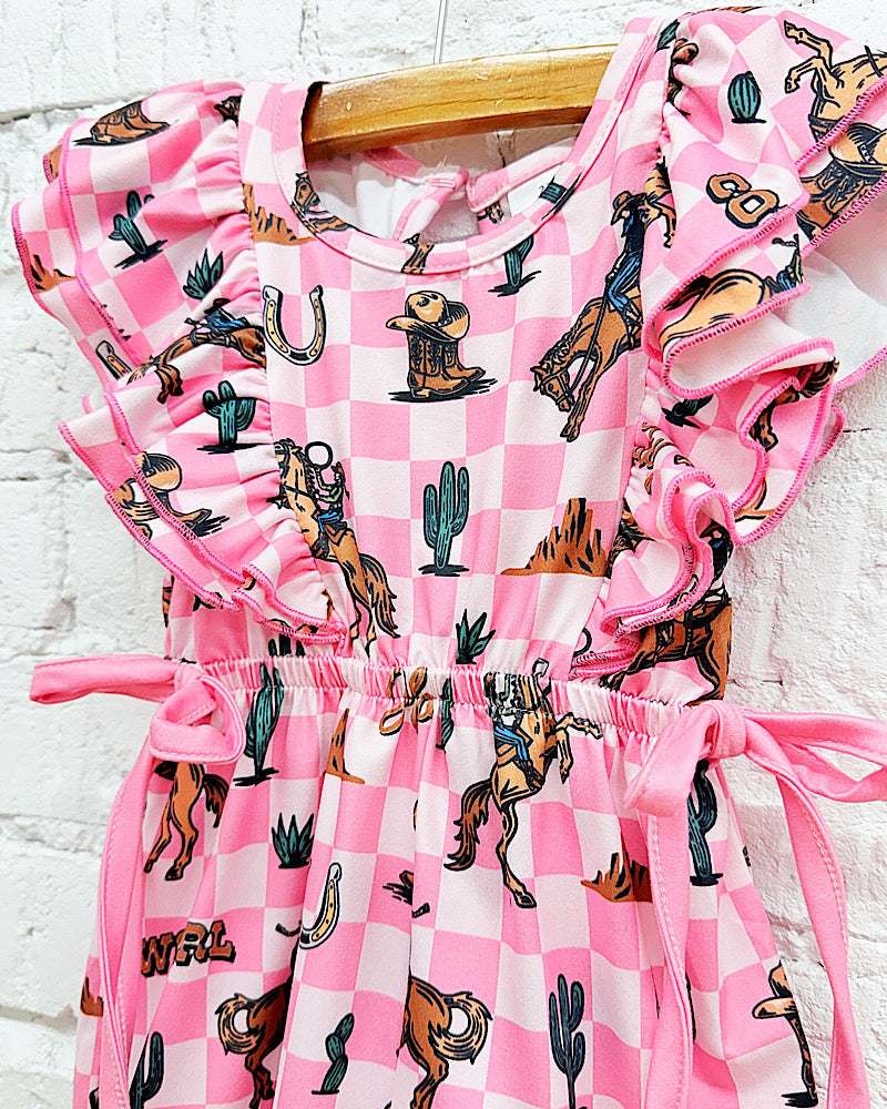 Howdy Cowgirl Checkered Romper