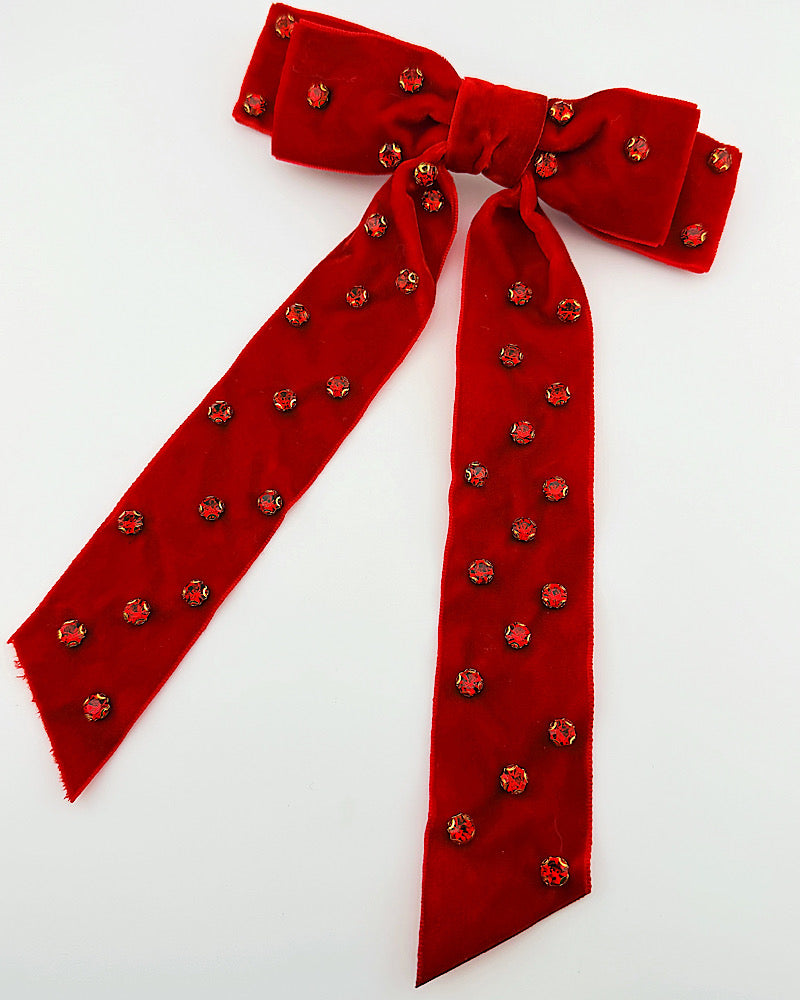 Ruby Jeweled Bow Hair Clip