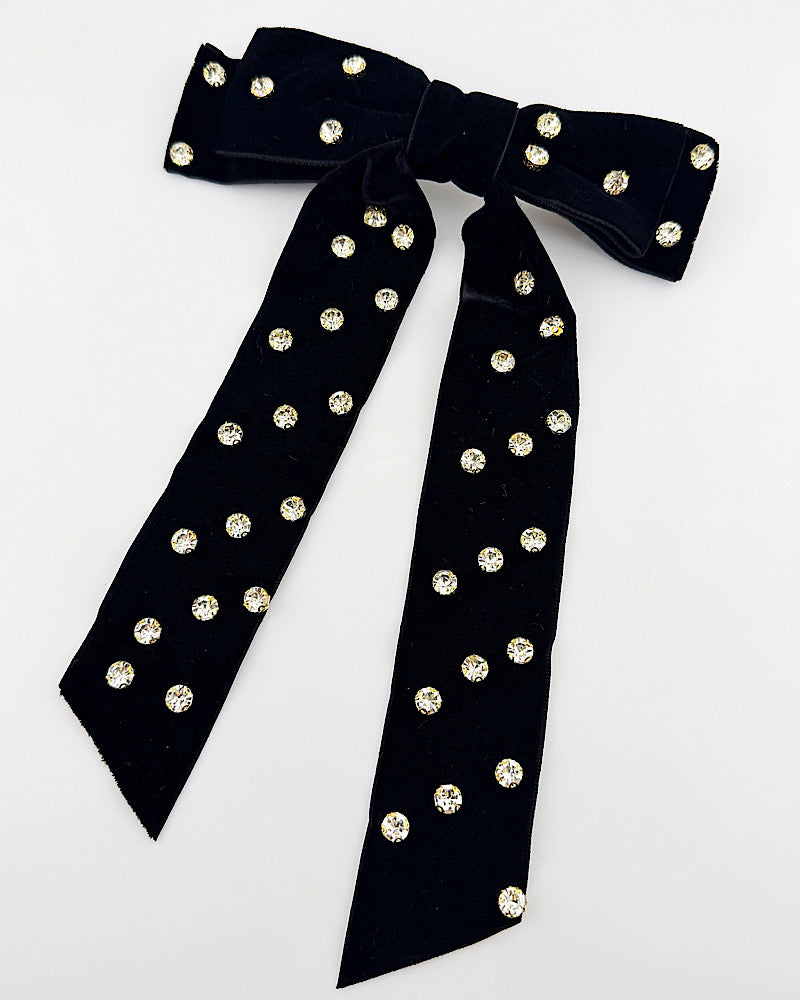 Black Jeweled Bow Hair Clip