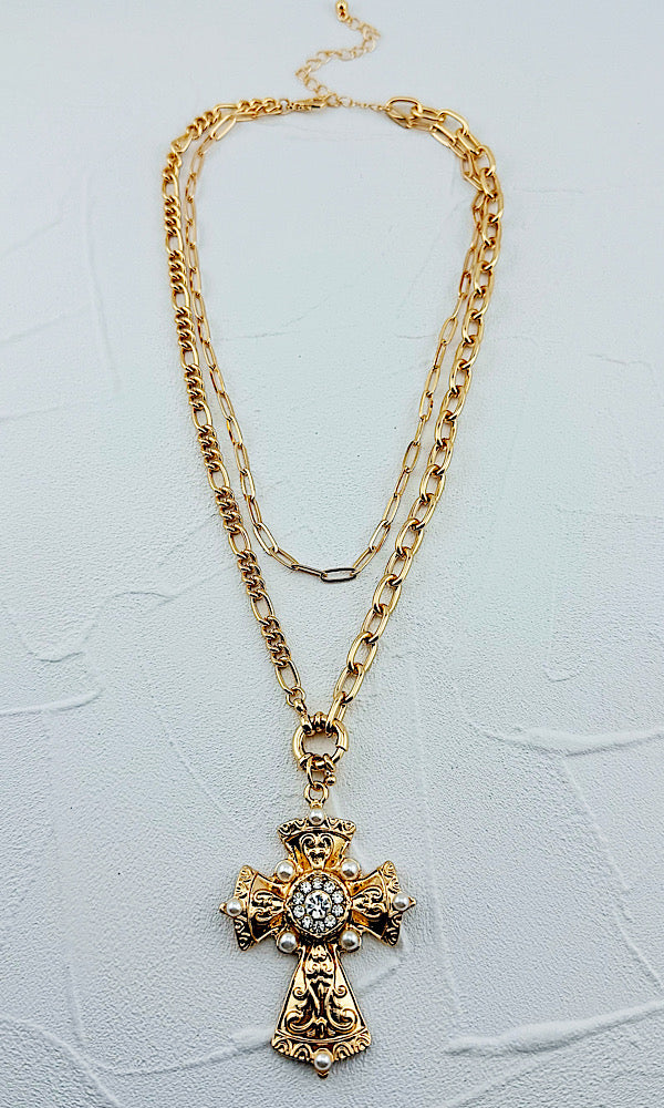 Paulina Pearl Cross Necklace