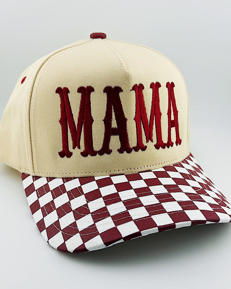 MAMA Maroon Check Trucker Hat