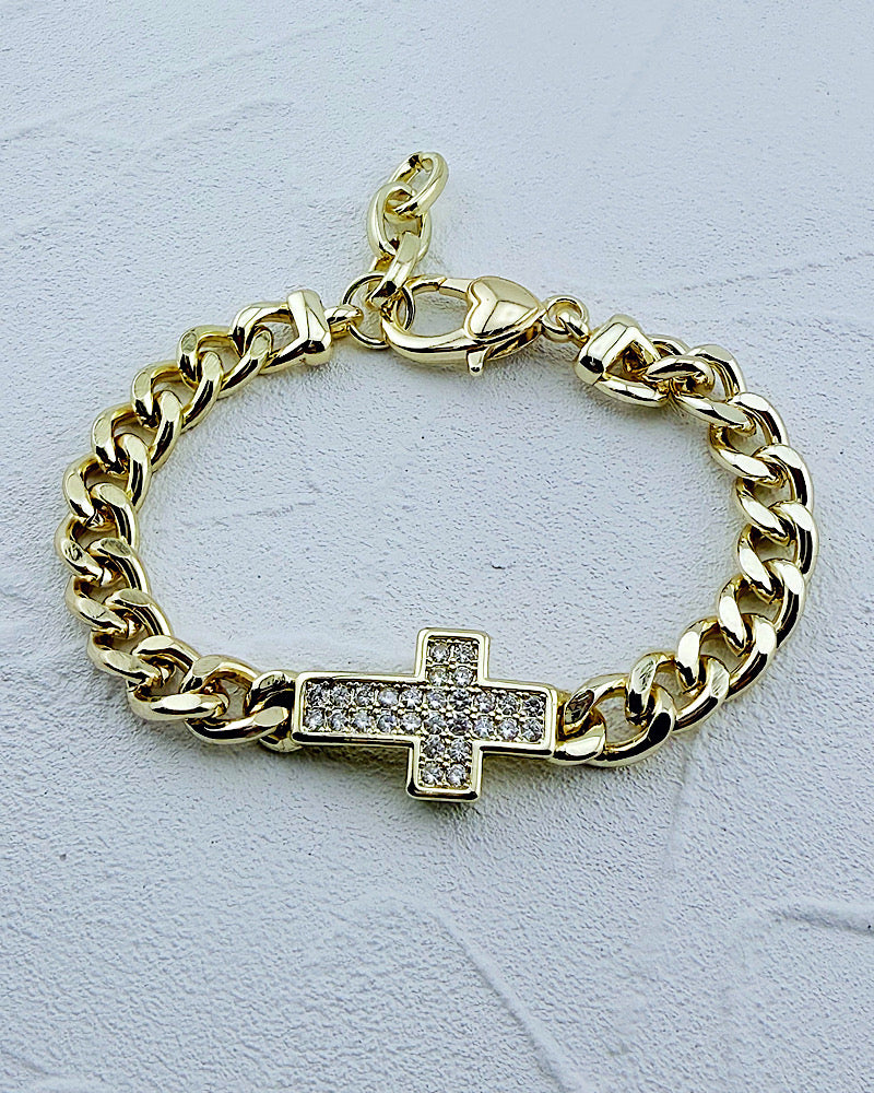 Rhinestone Riot Cross Bracelet