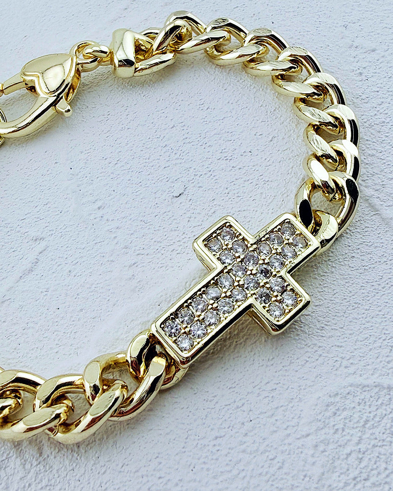 Rhinestone Riot Cross Bracelet