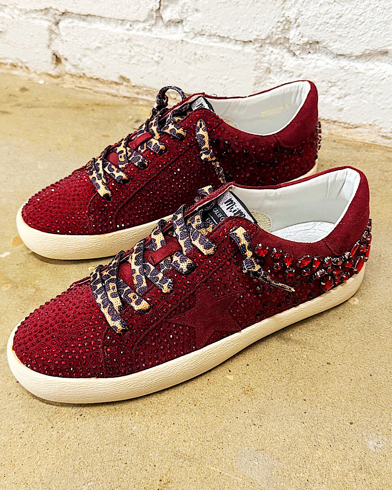 Mia Maroon Jeweled Sneakers