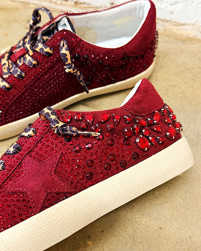 Mia Maroon Jeweled Sneakers