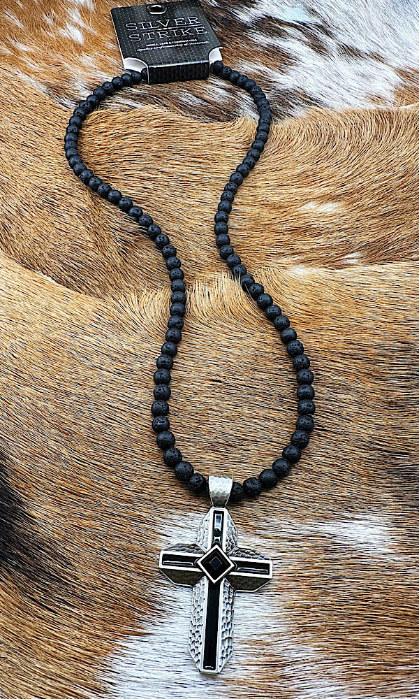 Lava Bead Cross Necklace