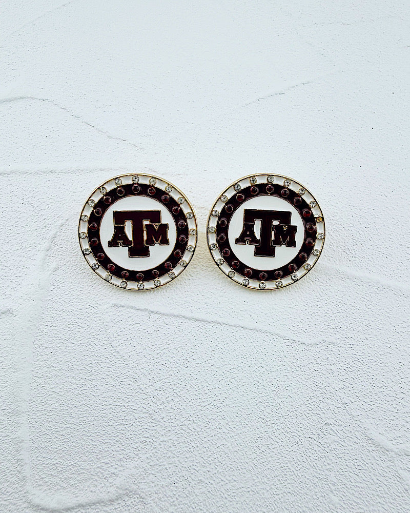 Texas A&M Pave Button Studs
