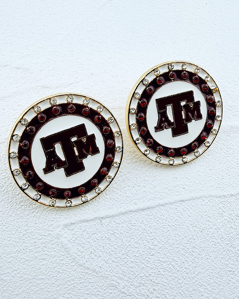 Texas A&M Pave Button Studs
