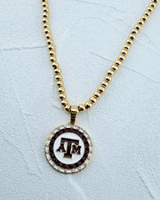 Texas A&M Pave Button Necklace