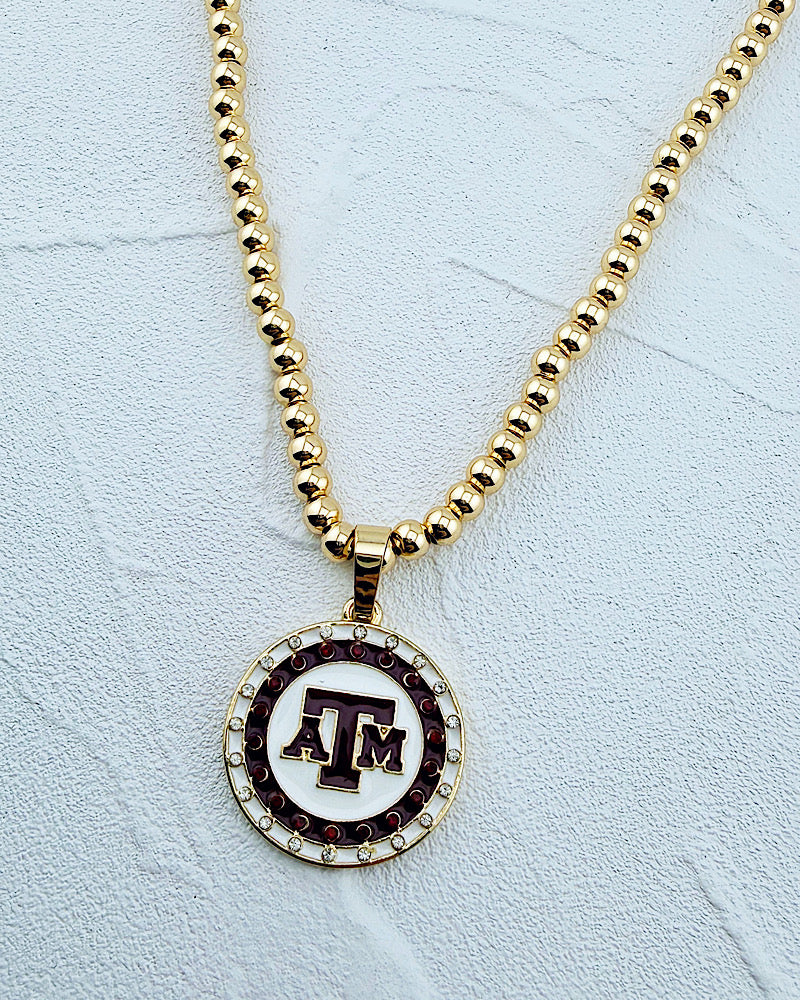 Texas A&M Pave Button Necklace