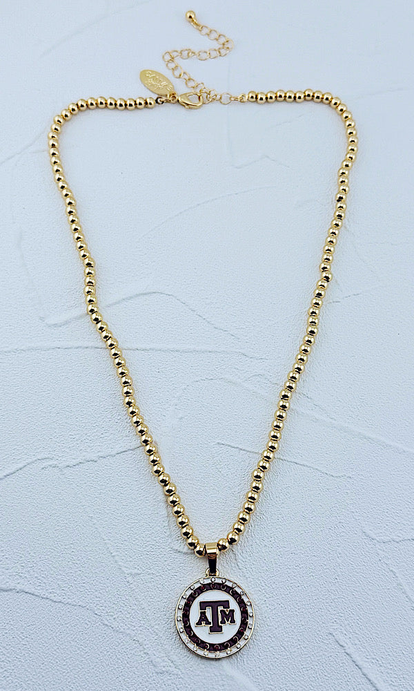 Texas A&M Pave Button Necklace
